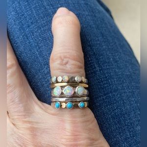 Gorgeous stack of sterling silver, 14k gold, turquoise and opals!